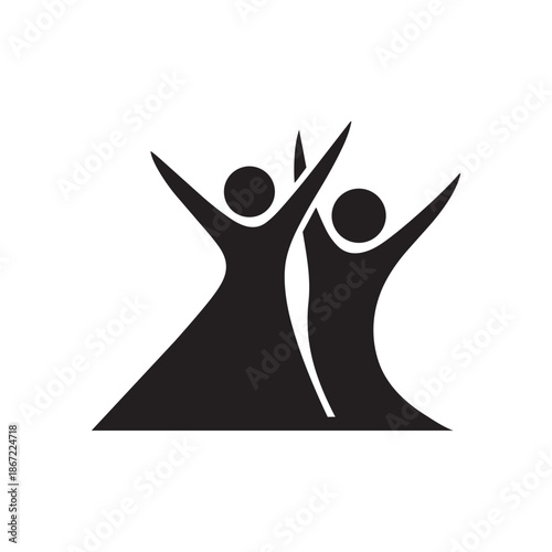 Two people standing with arms raised up high symbol logo design template illustration