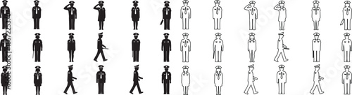 Set of Businessman Vector Icons in Solid and Outline Styles. Standing, Walking, Saluting Poses. isolated PNG with Transparent Background