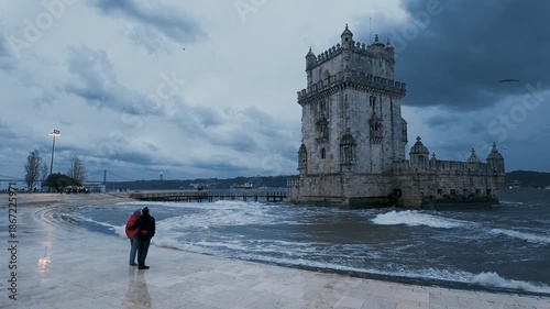 Detailed exterior of the belem tower in Lisbon Portugal