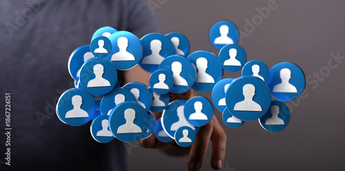 Hand holding social network...