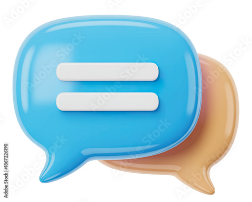 Modern 3D Messaging Icon with Two Chat Bubbles and Equal Sign