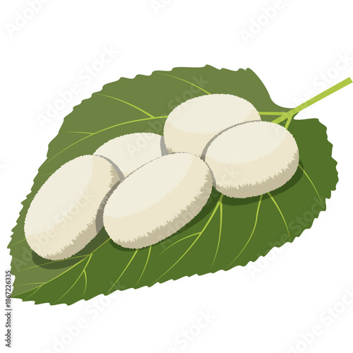 silk worm cocoon on green leaf.