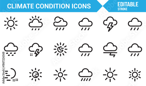 Seasonal weather and climate condition line icons