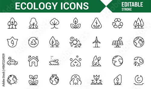 Renewable energy and environmental awareness outline icons