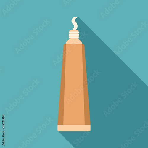Cosmetic tube dispensing cream product in a flat design style with long shadow