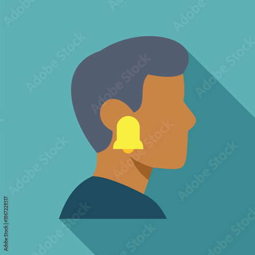 Profile view of a person with a ringing bell symbol on their ear