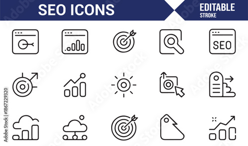 Website visibility and ranking SEO outline icons