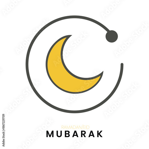 Ramadan Eid Mubarak Minimalist Crescent Moon Illustration