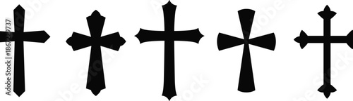 Christian cross silhouettes set isolated on white background religious faith symbols for church worship spirituality vector illustration design collection graphic