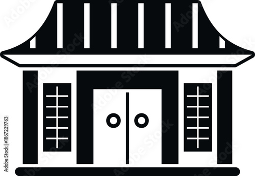 Traditional japanese temple or shrine building with classic asian architecture in black and white
