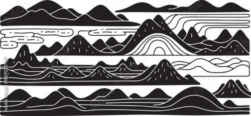 Black and White Mountain Landscape Illustration