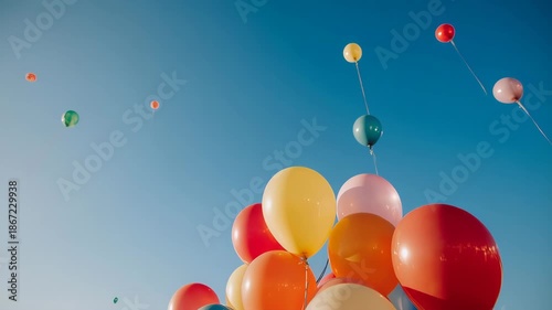 Balloons flying into the clear and beautiful sky