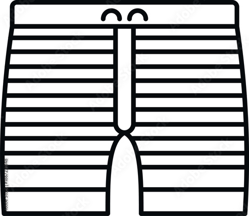 Striped men's swimming trunks, a simple line art icon representing swimwear and summer fashion