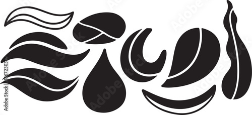 Black and white abstract shapes and leaves illustration