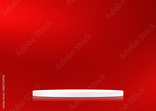 Red background vector 3d with White podium Space for selling products on the website. Abstract wallpaper design with copy space to display your products. Vector illustration.