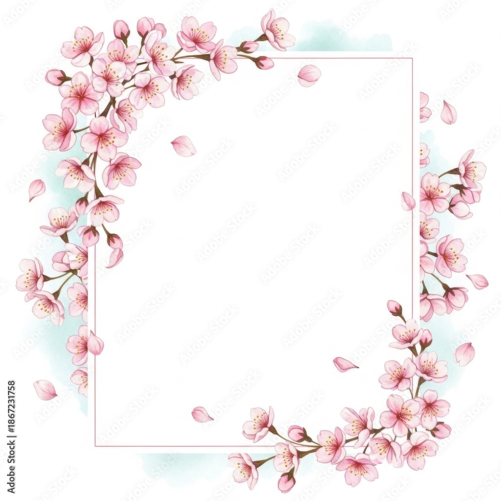 Fototapeta premium Elegant blossom border frame perfect for springtime cards and invitations