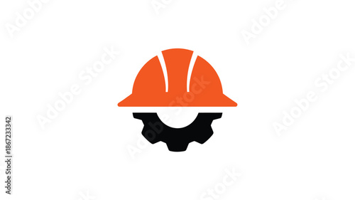 Construction helmet icon with gear design safety and engineering symbol