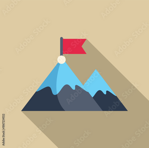 Three mountains showing a red flag planted on the highest peak, symbolizing success