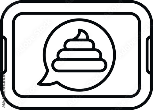 Tablet screen showing a chat bubble with a poop emoji, depicting negative online communication