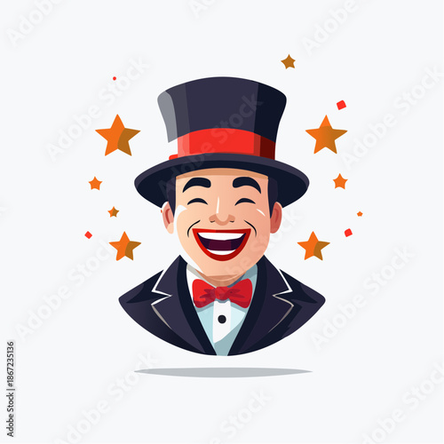 Happy Mime Artist with Top Hat and Bow Tie.