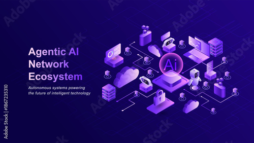 Agentic AI Network Technology Ecosystem Isometric Illustration
