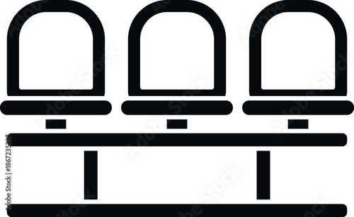 Row of three empty public seats in a black outline