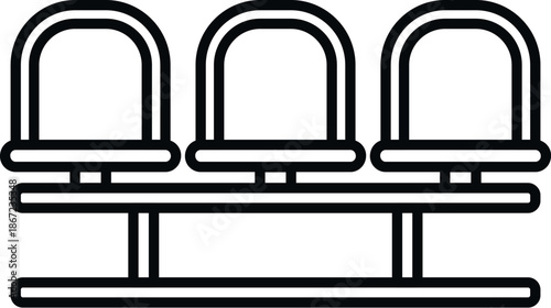 Three empty outline seats in a row for public waiting areas