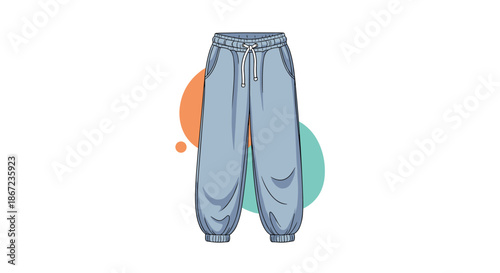 Comfy blue sweatpants for casual or athletic wear shown as a detailed fashion illustration with a drawstring waist.