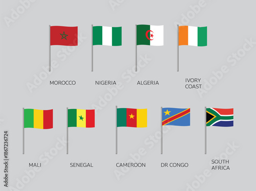 African Flag Country Waving Vector Illustration Set