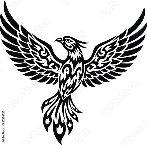 black bird with tribal tattoo design