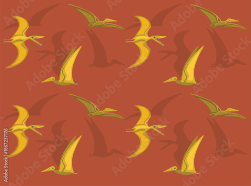 Dinosaur Pterodactylus Cartoon Character Seamless Wallpaper Background