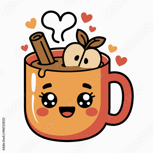 A cheerful orange mug features a smiling face with rosy cheeks
