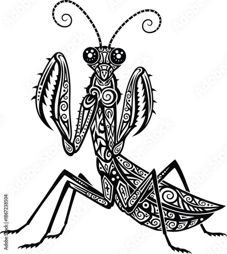 praying mantis with decorative patterns