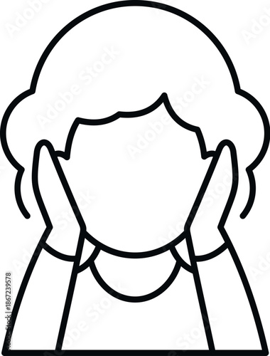 Woman holding hands to head, suffering from headache, stressing or having a migraine