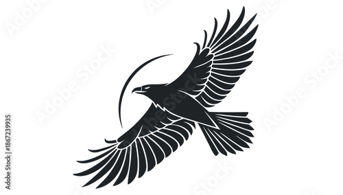 Majestic Black Eagle Soaring with Moon Silhouette Logo