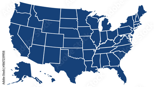 Minimalist Blue Vector Map of the United States with State Border Outlines