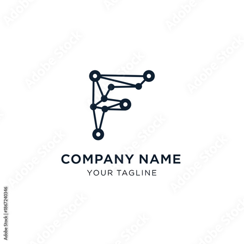 Abstract Letter F Logo Design Connected Dots and Lines.