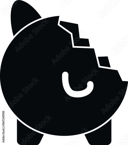 Broken piggy bank icon symbolizing financial crisis and failing savings