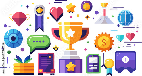 Vector Award Badge Trophy Medal Gift Solid Icon Collection
