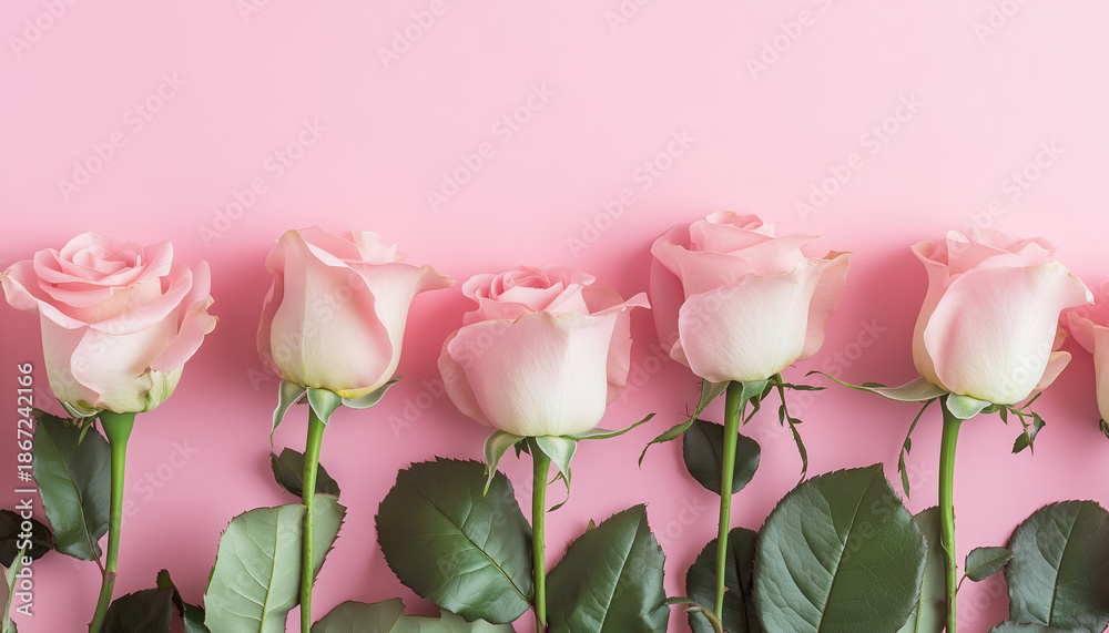 Fototapeta premium Isolated background featuring light magenta roses with copy space