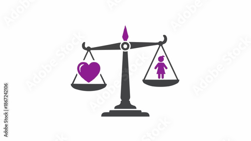 Scales with heart and human symbols.