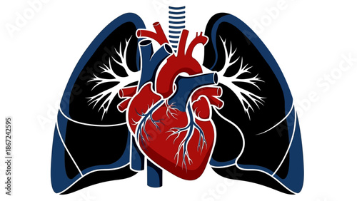 Human Respiratory System and Heart Illustration