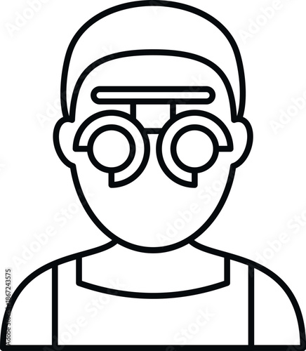 Person wearing a diagnostic vision test device for ophthalmology check