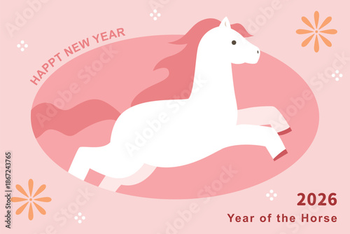 2026 lunar new year illustration template with horse jumping.