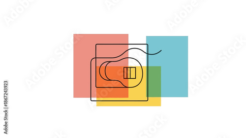 Abstract geometric shapes in vibrant colors forming a dynamic composition viewed from a straightforward perspective