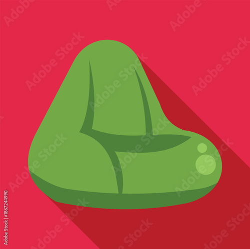 Green bean bag chair against a red background offering a soft, comfortable seat