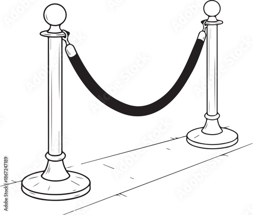 Velvet Rope Stanchion Barrier Hand Drawn Line Art Illustration