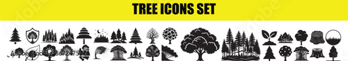 Tree icons set black silhouette plant forest element pine forest fir wood nature park garden plants collection