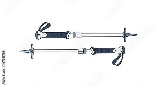 Vector illustration of a pair of modern trekking poles, essential equipment for hiking, mountaineering, and outdoor trail walking.