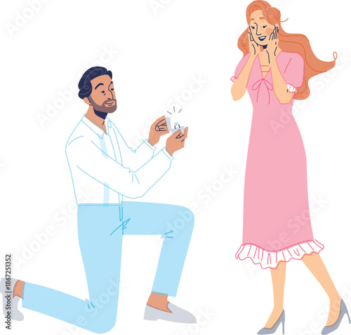 Man Proposing Marriage to Happy Woman Illustration